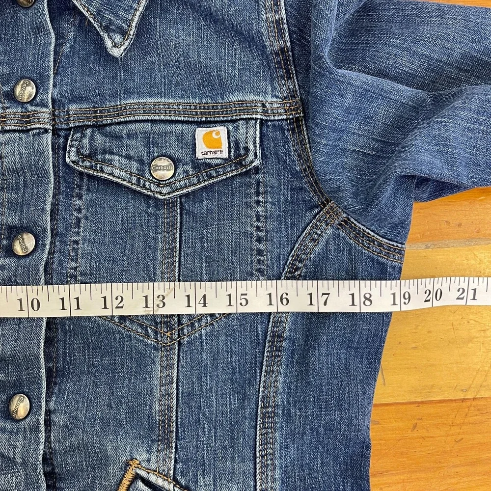Carhartt Women Blue Wash Long Sleeve Snap Front Cotton Casual‎ Denim Jacket M